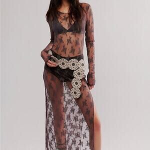 NWT Free People Intimately Lady Lux Festival Lace Maxi Dark Gull Grey Medium